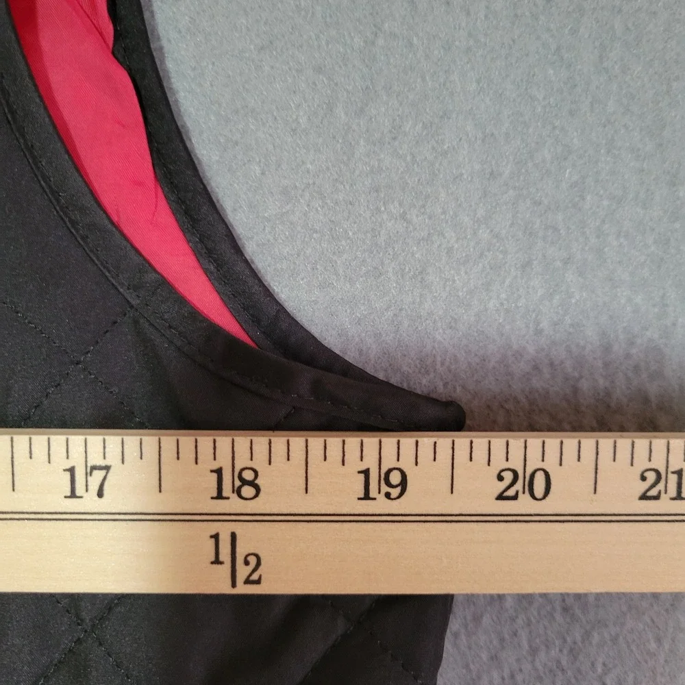 Tommy Hilfiger Womens Quilted Vest Black‎ Red Lining Gold Zip Mock Neck Size M